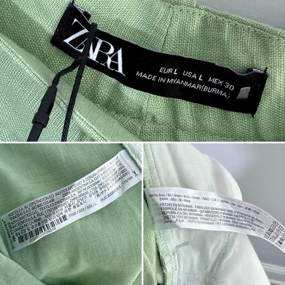 NWT Zara Linen Long Bermuda High Rise Pleated Shorts Green L Lagenlook 90s Boho - Picture 11 of 16